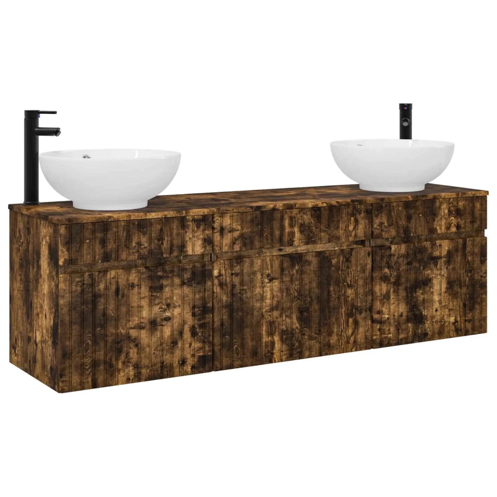 Set di Armadi da Bagno 3 pz Rovere Fumo 49 x 44,5 x 66,5 cm 3405762