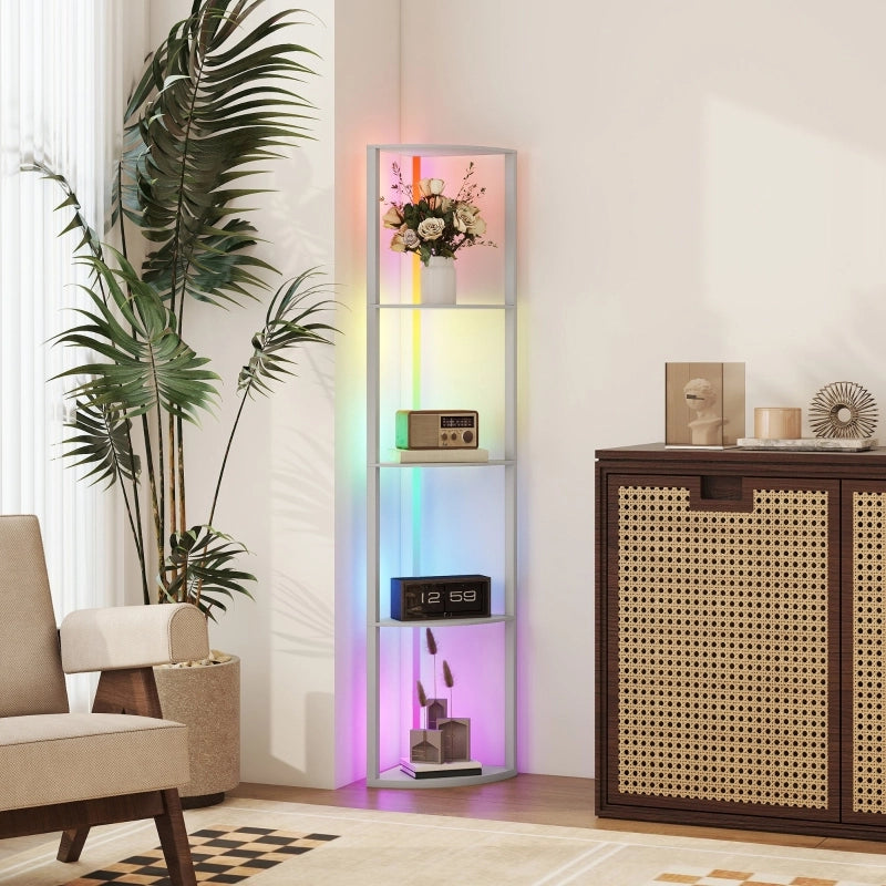 Lampada da terra a LED, dimmerabile a 5 livelli, con mensola, cambio colore RGB, telecomando.