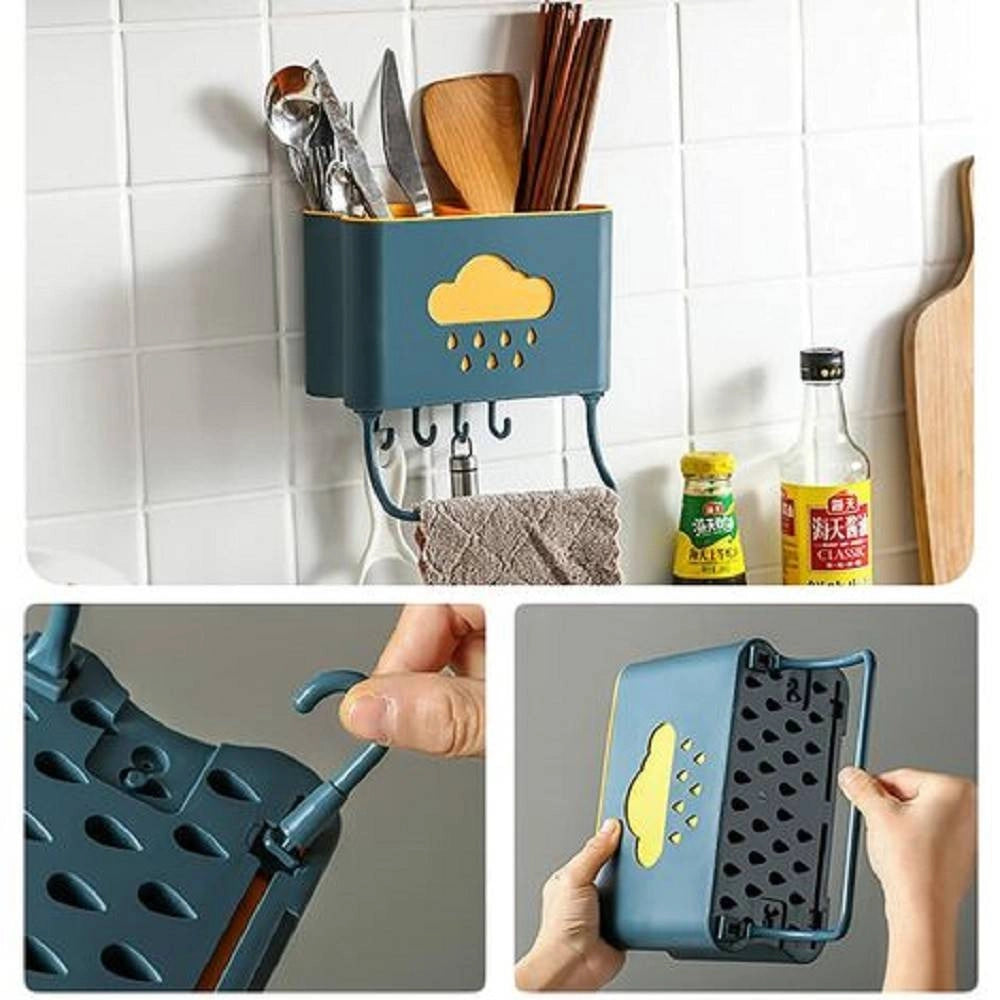 Trade Shop - Cestello Porta Bacchette Posate Cucchiaio Spatole Scarico Con Ganci Parete 70214 -