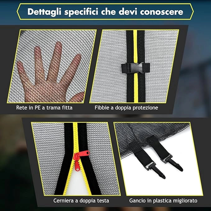 Rete per Trampolino Sostitutiva 366cm, Ideale per Struttura Rotonda con 6/8 Paletti con Doppie Cerniere, Fibbie di protezione e Ganci