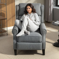 Poltrona Reclinabile 132° Max 74x84x102 cm in Tessuto Effetto Lino con Poggiapiedi Grigio