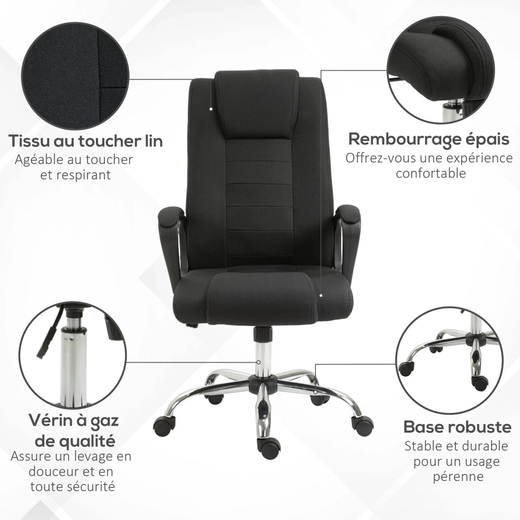 Sedia da Ufficio Ergonomica con Rotelle ¨C Xylo ¨C Lino Nero Altezza Regolabile