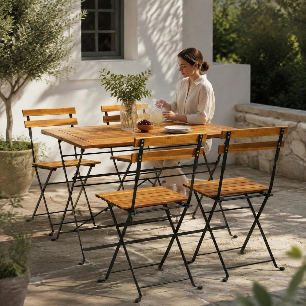 5-piece Folding Garden Dining Set Made Of Solid Acacia Wood