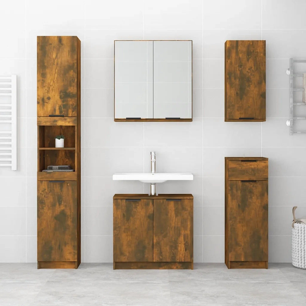Armadietto a Specchio da Bagno-Mobile bagno con specchio Rovere Fumo 64x20x67 cm