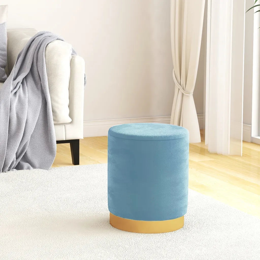 Sgabello Rotondo con Contenitore Azzurro in Velluto 31 x 37 cm 340291