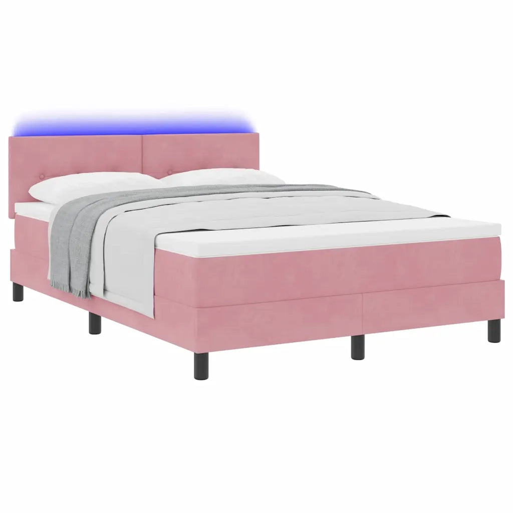 Letto a Sorgente LED con materasso Rosa 140 x 200 cm Velluto 3342661