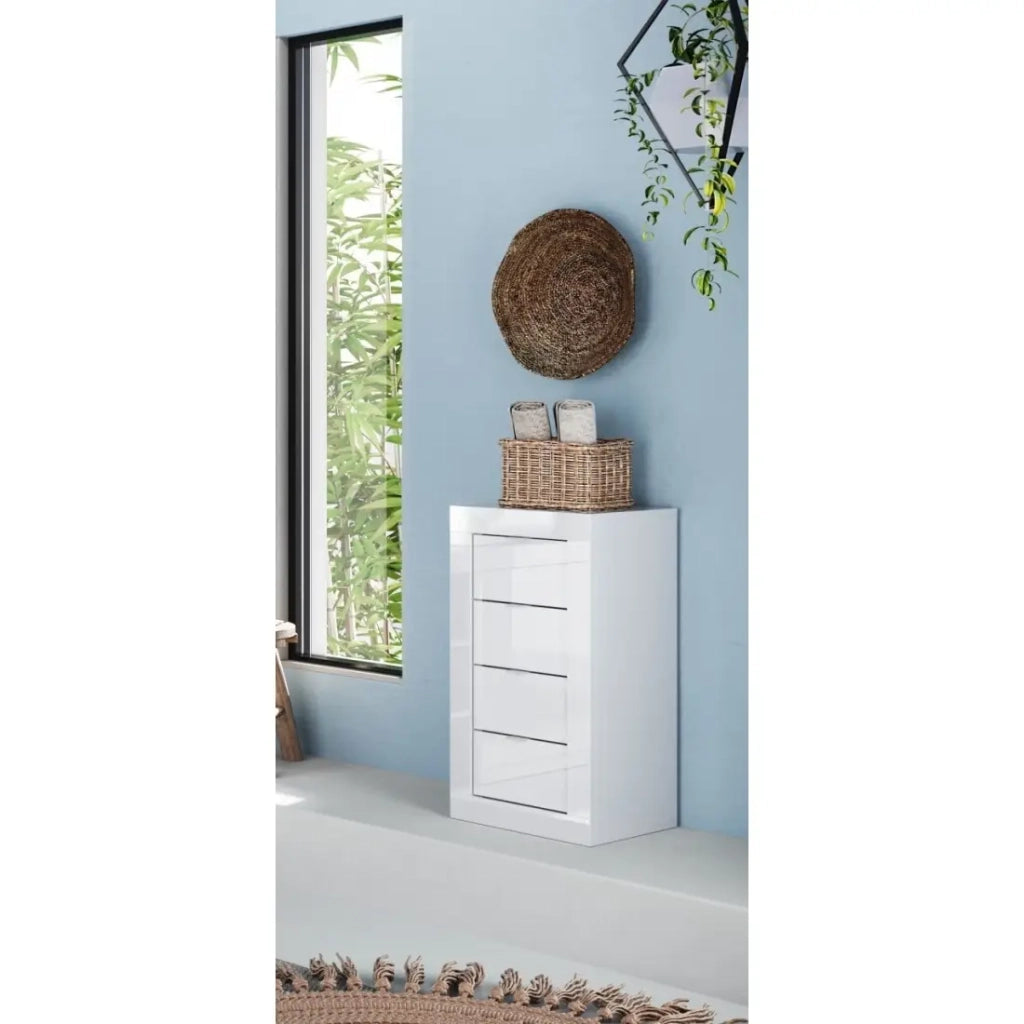 Cassettiera con 4 cassetti larga 42cm, collezione ISORA. Colore bianco lucido