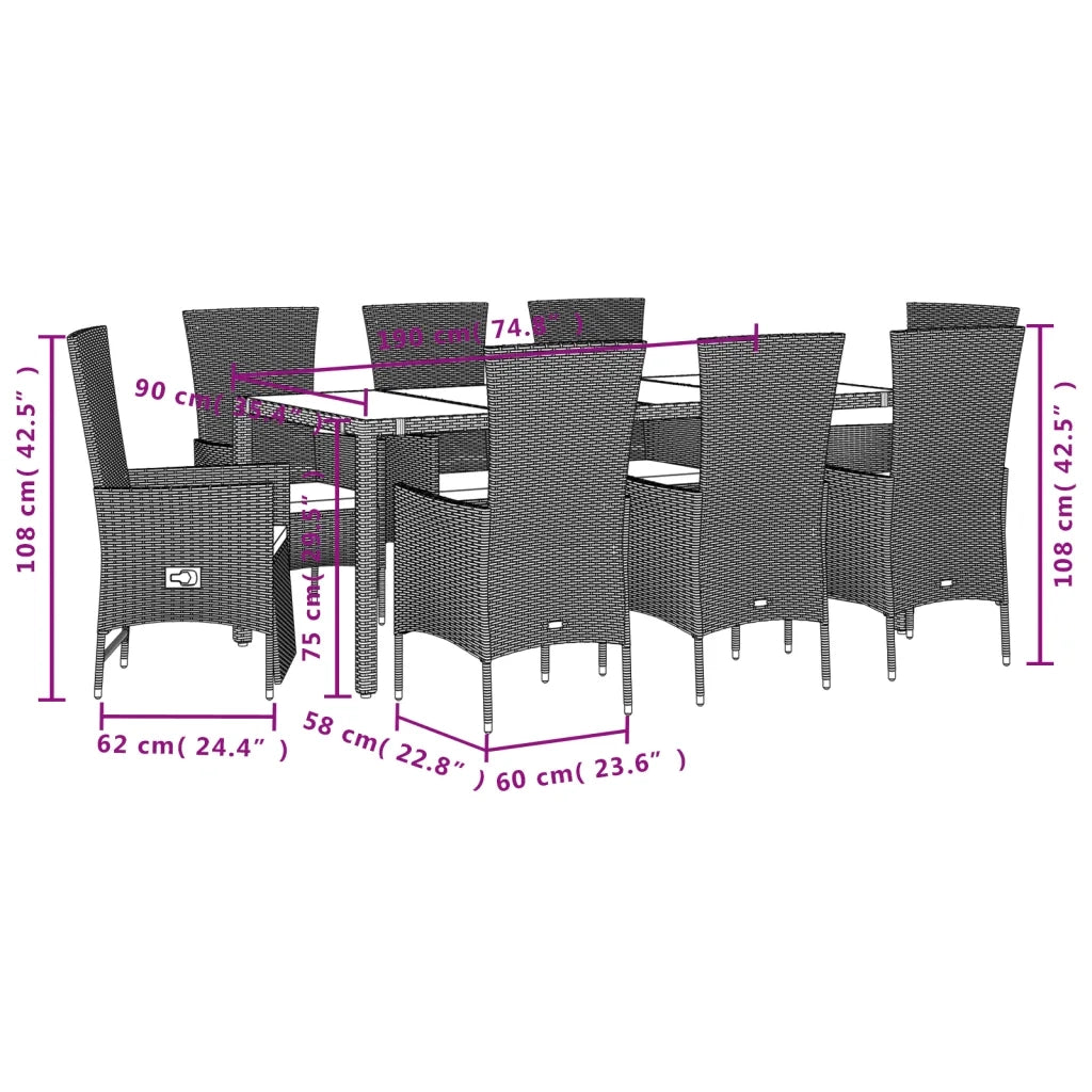 Set da Pranzo da Giardino 9 pz con Cuscini Beige in Polyrattan 3277582