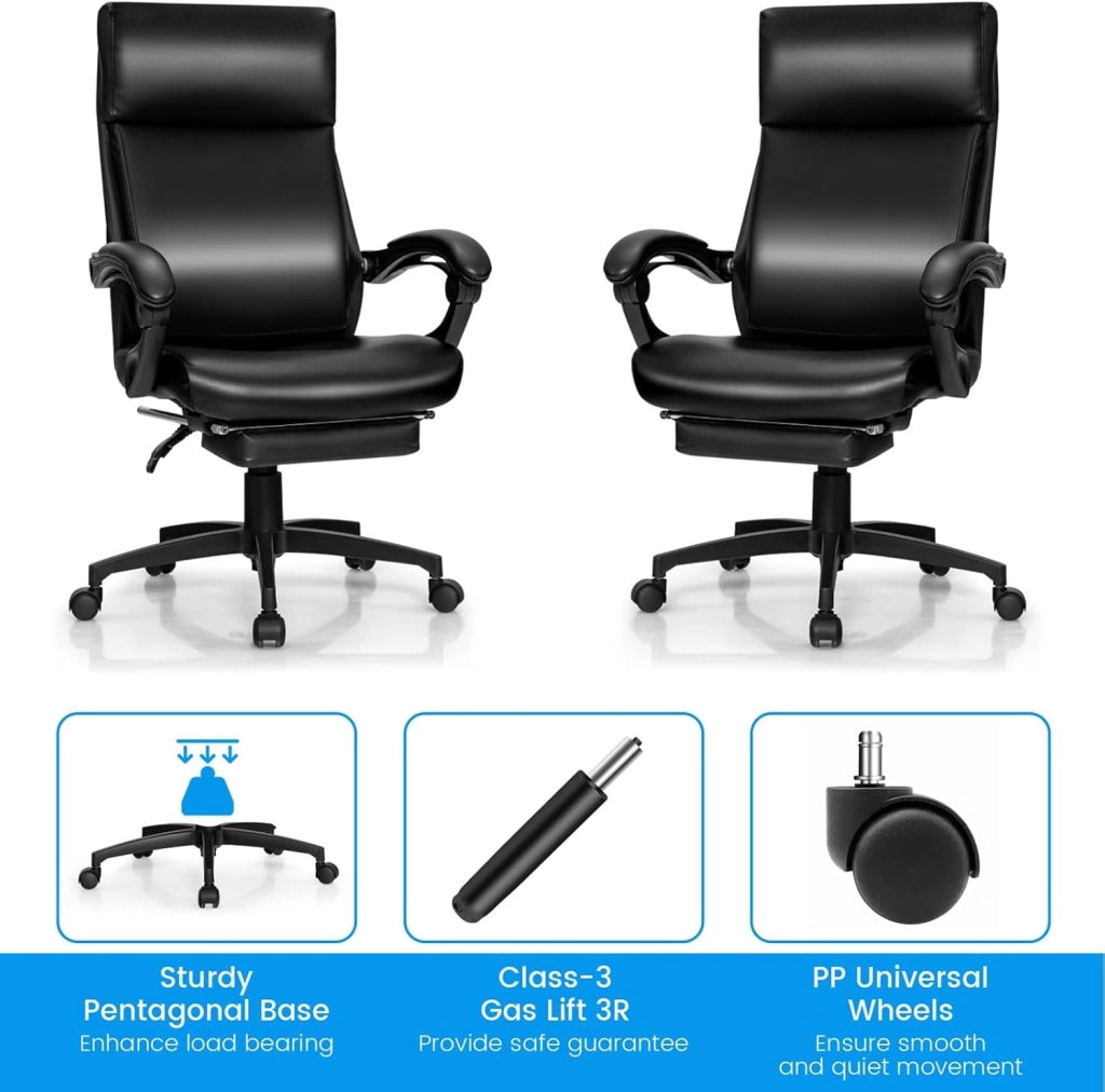 Sedia direzionale da ufficio, regolabile in altezza, girevole con poggiatesta e poggiapiedi retrattile, sedia da scrivania ergonomica con schienale regolabile, sedia da gioco, in ecopelle