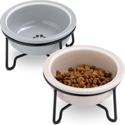 Set di ciotole alimentari elevate con supporto standard - 2 ciotole ceramiche con supporto metallico - Adatto per gatti e cani - Resistente al lavastoviglie