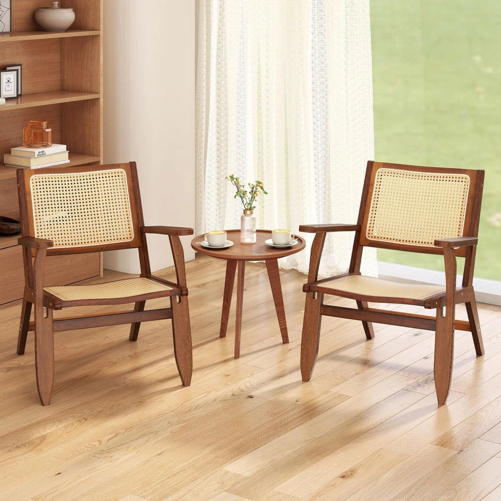 Poltrona per Soggiorno, Sedia da Relax in Bambù con Schienale Inclinato e Braccioli, Sedia in Rattan Intrecciato per Camera da Letto, Soggiorno e Balcone, Portata 150 kg