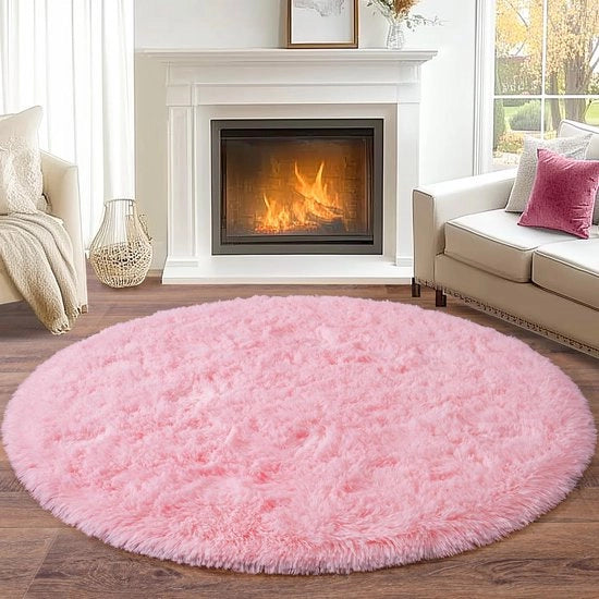 Tappeto Rotondo per Pavimento 200 cm, Tappeto Shaggy Alto Poli in Rosso soffice, Tappeto Alto Poli Moderno con Piuma per Soggiorno Tappeto per Pavimento Antiscivolo per Soggiorno Camera da Bambini Camera da Letto