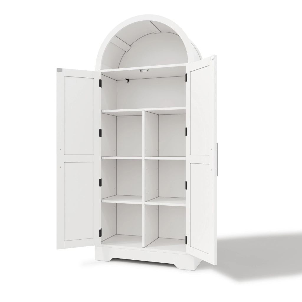 Vetrina ad arco con ripiani regolabili in MDF bianco