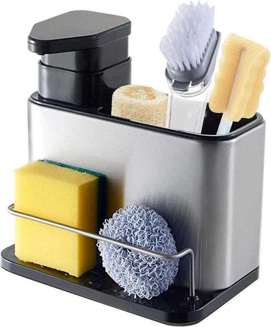 Organizzatore della vasca da bagno con dispensatore per detersivo - 3-in-1 funzionalità - acciaio inossidabile