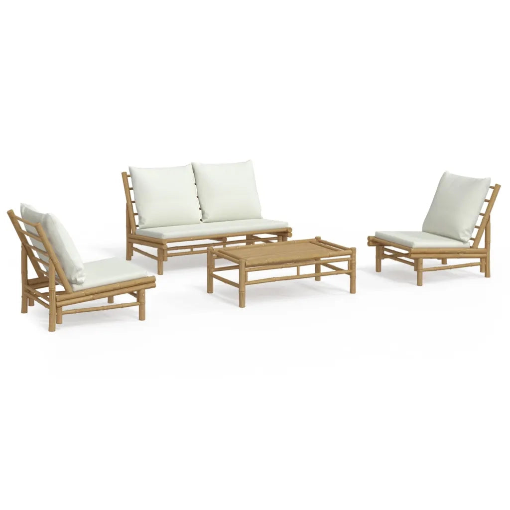 Set Salotto da Giardino 4pz con Cuscini Bianco Crema in BambÃ¹