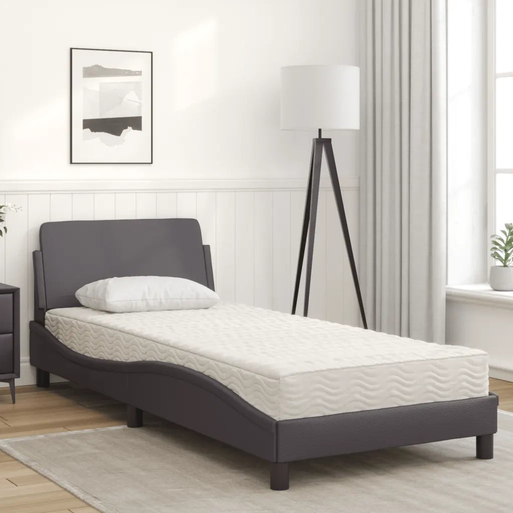 Letto singolo | Letto per adulti | Letto con Materasso Dover Grgio 90x200 cm in Similpelle