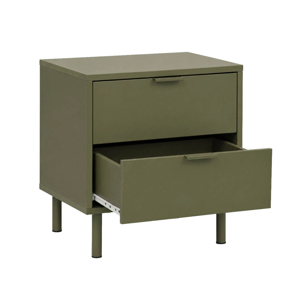 Set di 2 comodini decorativi in legno e metallo, 2 cassetti, verde