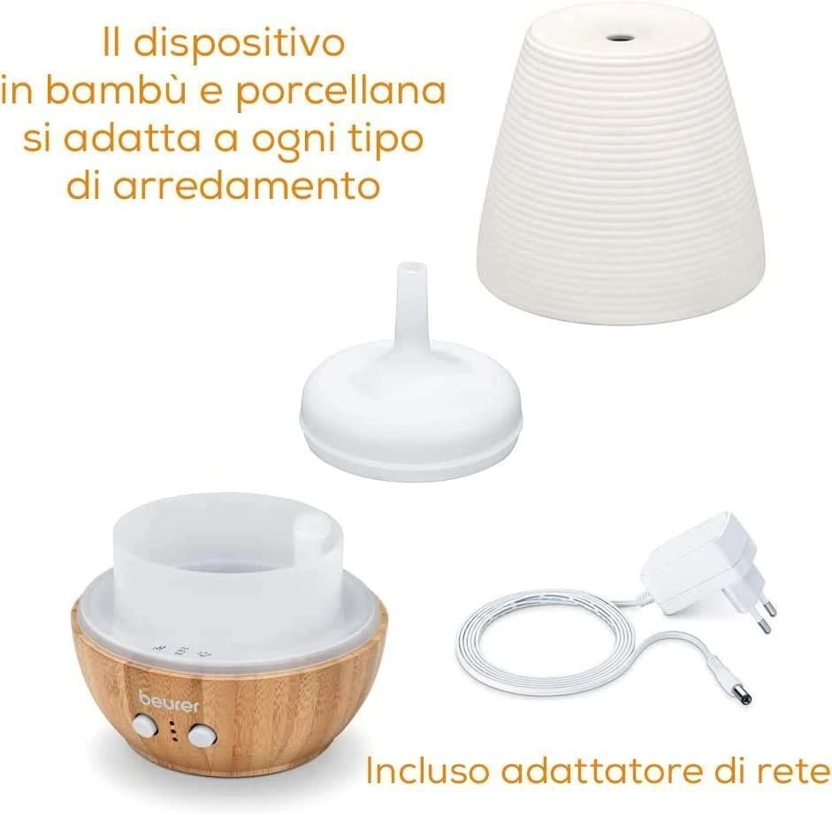 Beurer 606.26 LA 40 Diffusore Aromaterapico Ultrasuoni 180 ml 12 W LED 7 Colori Timer Spegnimento Automatico colore Bianco