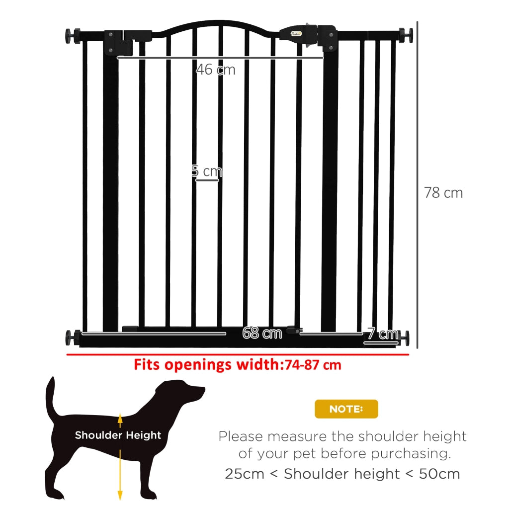 Cancelletto per Cani Estensibile 74-87x78 cm con 2 Blocchi e Chiusura Automatica in Metallo e Plastica Nero