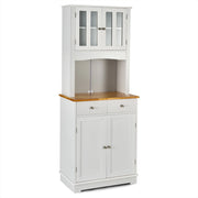 Mobile dispensa da cucina autoportante con piano in legno regolabile-Credenza e 2 cassetti con ante in vetro Bianco