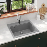 Lavello da Cucina in Granito Vasca Singola-Lavandino-Lavabo Grigio 940609
