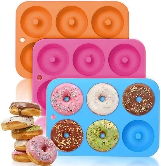 3 coni di donut in silicone - cono - donut - 6 aperture - rivestimento antiaderente - lavabile in lavastoviglie - per appassionati di cottura di donut, biscotti, bagel, muffin (rosa, arancione, blu)