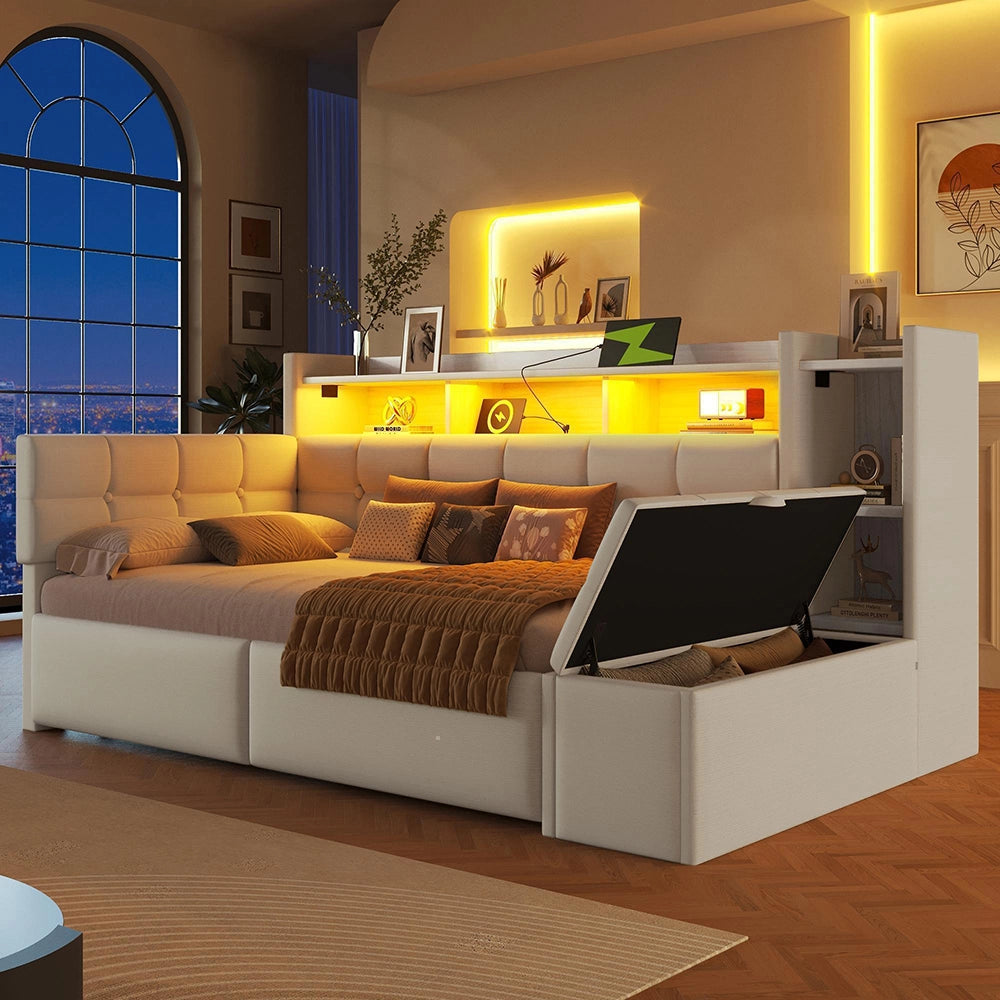 Divano letto 90x190cm?- Xylo - USB velluto bianco