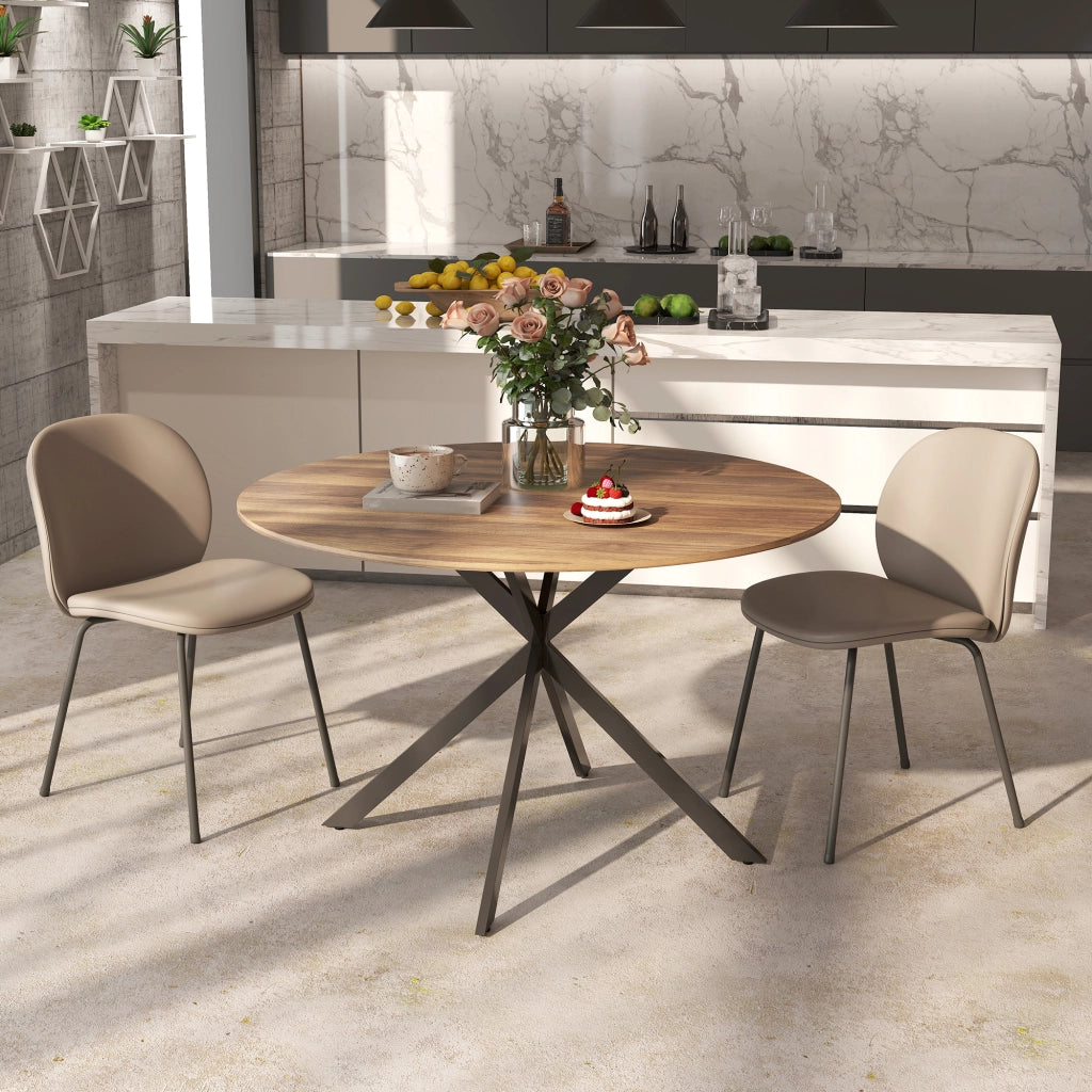 Tavolo da Pranzo Rotondo per 4 Persone ¨C Zephmum ¨C Acciaio, Marrone, ?120x75 cm