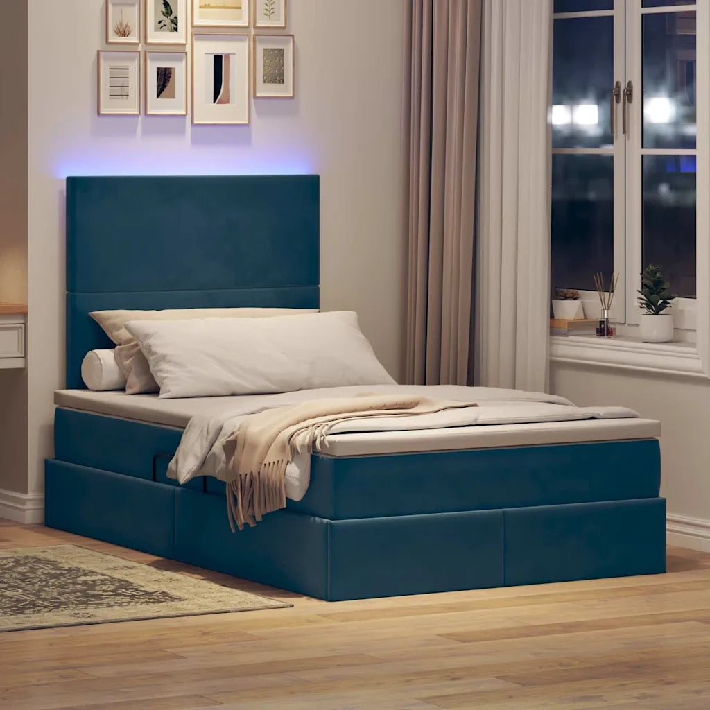 Letto con contenitore LED e materasso Blu Scuro 120 x 200 cm