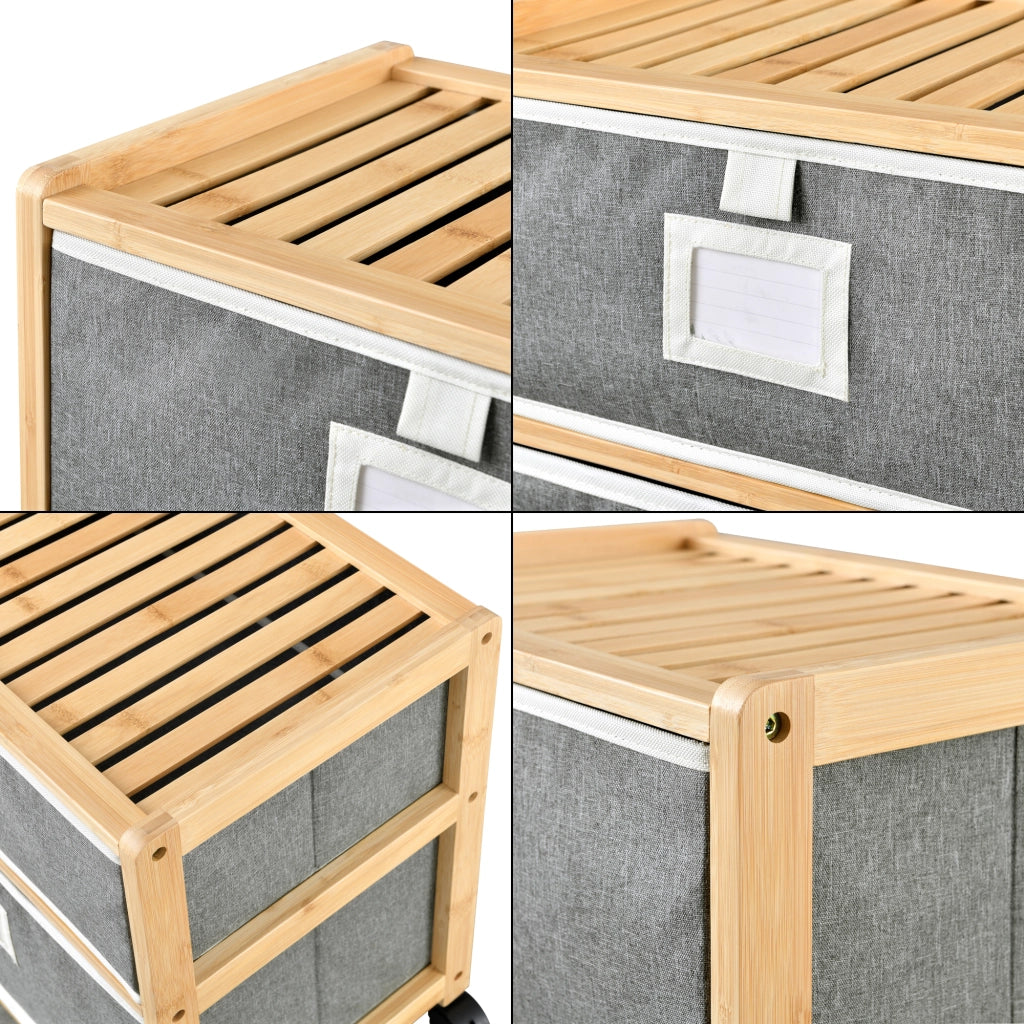Cassettiera 'Noorliit' Organizzatore su Ruote con 2 Cassetti in Tessuto Grigio e Struttura in Bambù [en.casa]