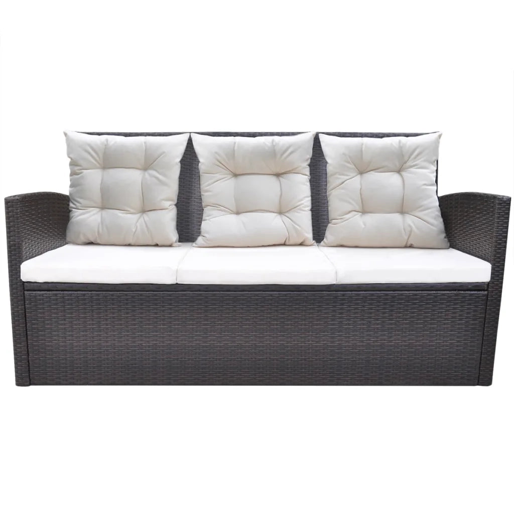 Set da Pranzo da Giardino 6 pz con Cuscini Polyrattan Marrone 42644