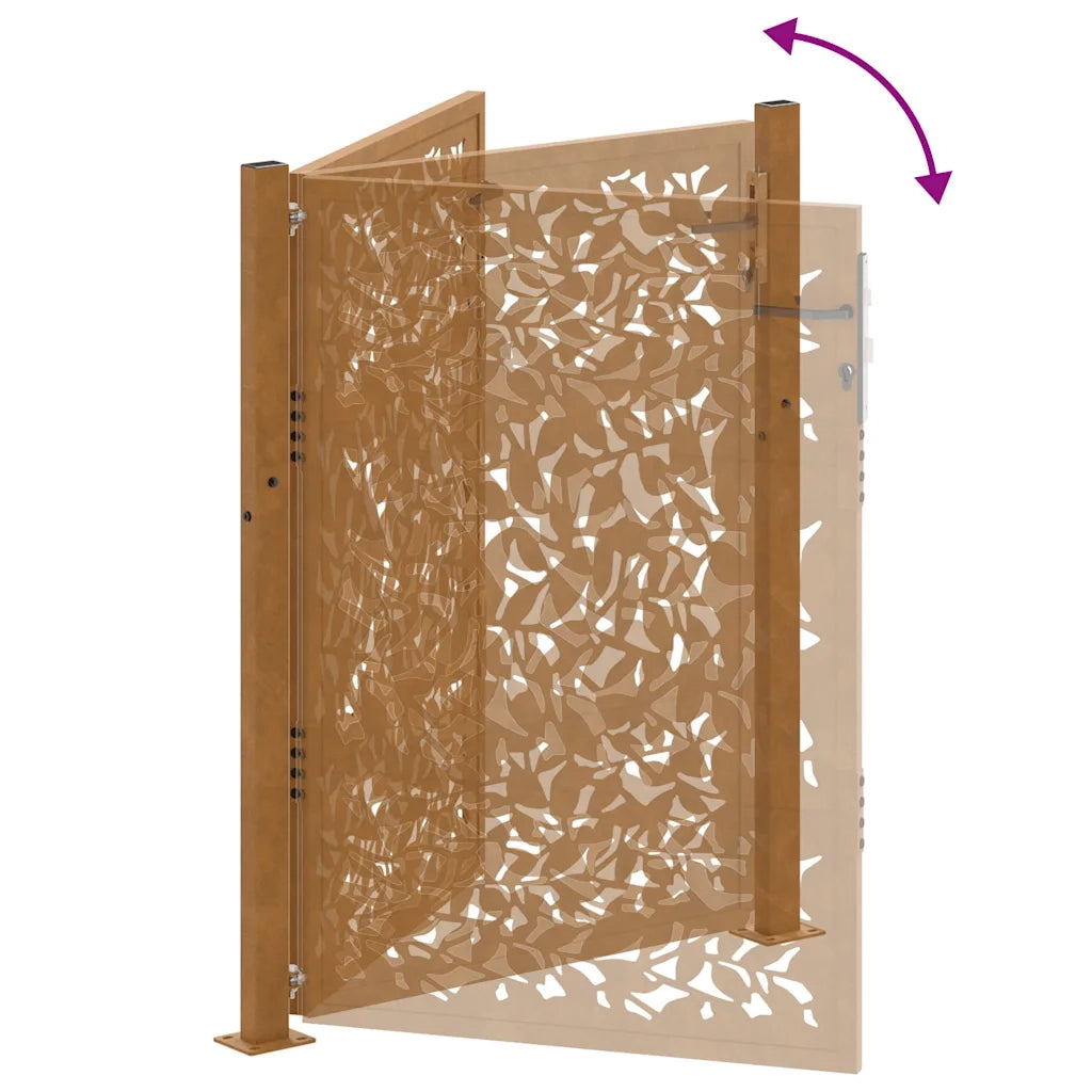 Cancello da giardino 100x150 cm in acciaio corten con design a foglia 4100966
