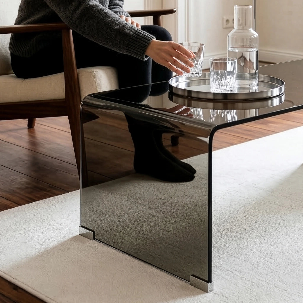 Tavolino da Caffè Väsas in Vetro 90 x 45 x 35 cm - Grigio Scuro [en.casa]