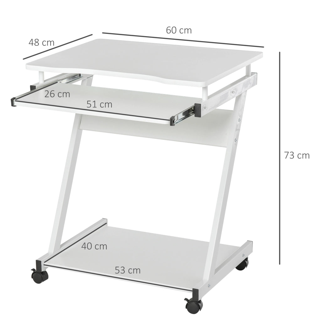 Scrivania con Ruote ¨C Zephmum ¨C Bianco Metallo 60x48 cm