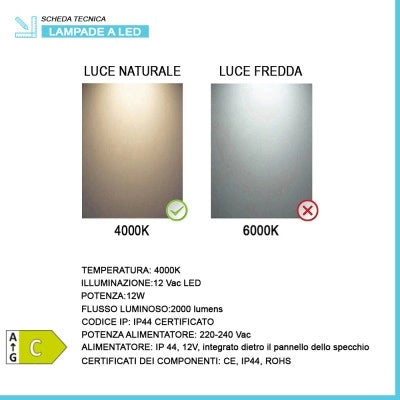 Specchio retroilluminato LED 80x70 installazione reversibile e angoli tondi