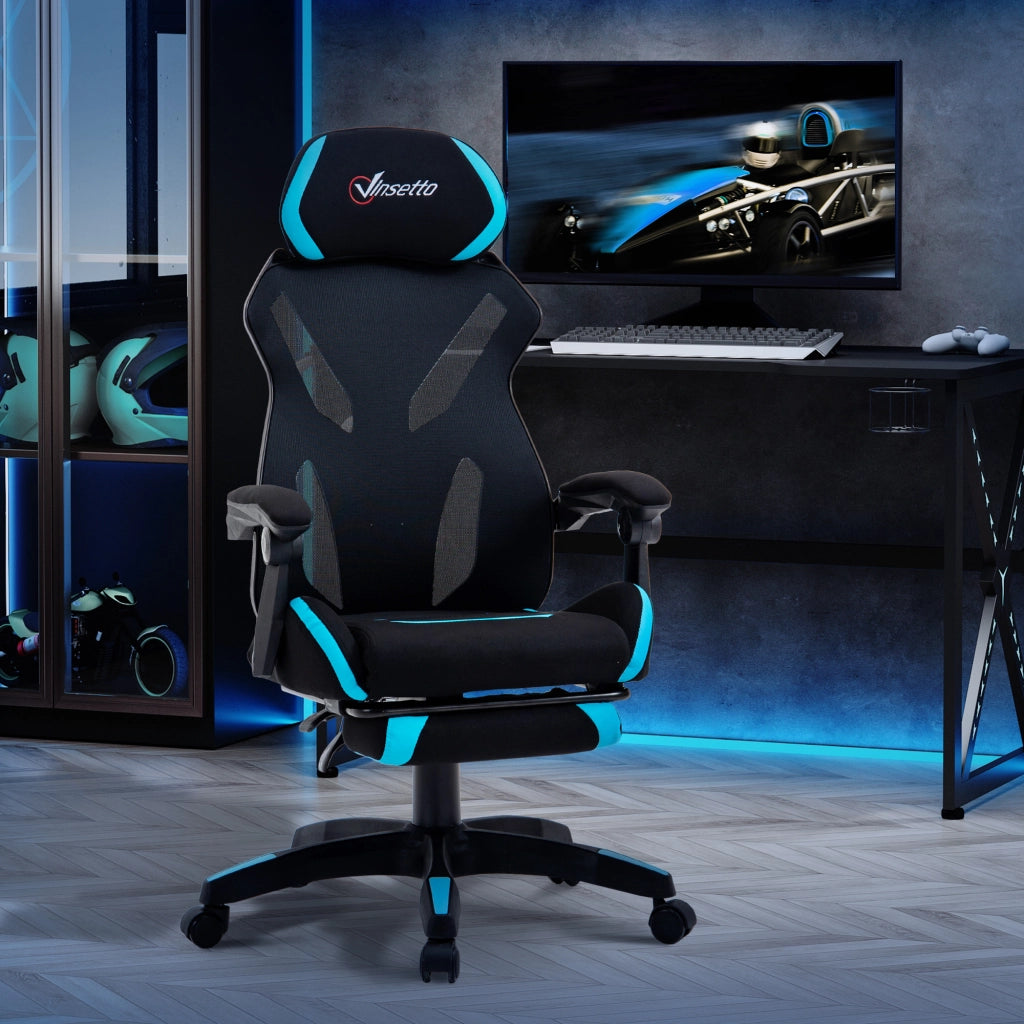 Sedia da Ufficio Ergonomica Gaming ¨C Xylo ¨C Tessuto Nero e Blu con Supporto Lombare, 65x65x119-129cm