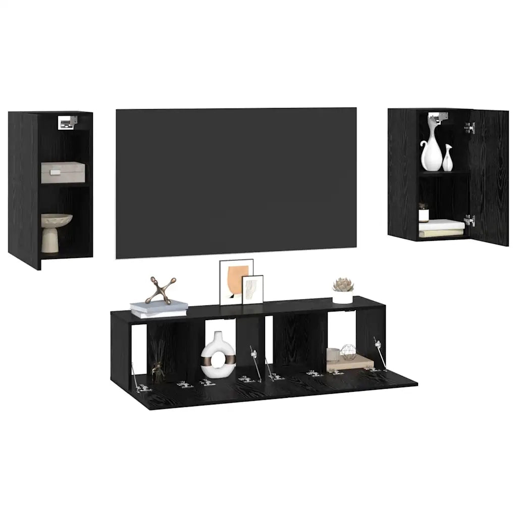 Set mobile TV Montaggio a parete Rovere Nero Legno multistrato 3393463