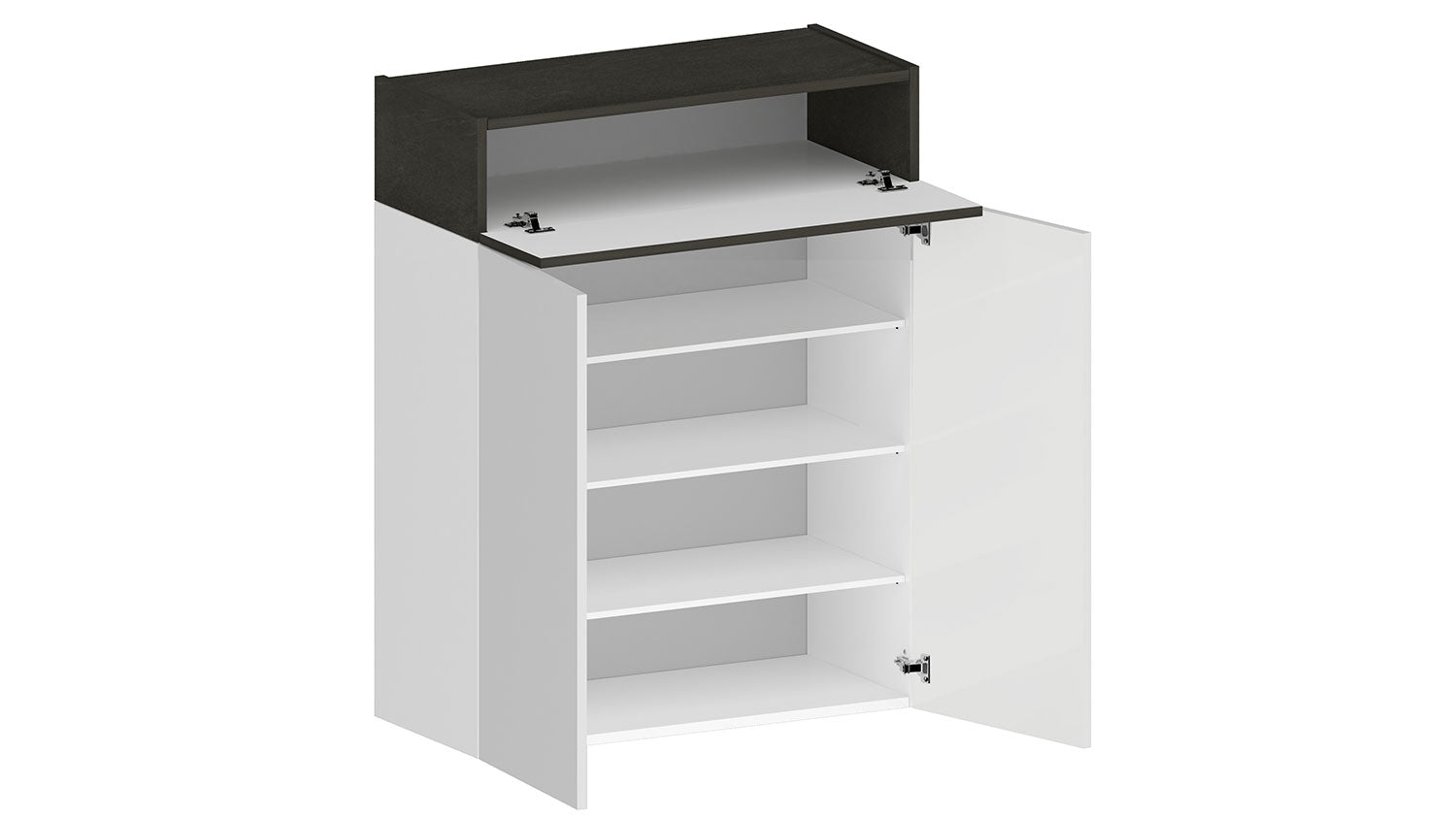 Scarpiera 2 Ante e 1 Ripiano a Ribalta 76x35x100 cm Savona 2A 1R Bianco Opaco/Grigio Ardesia