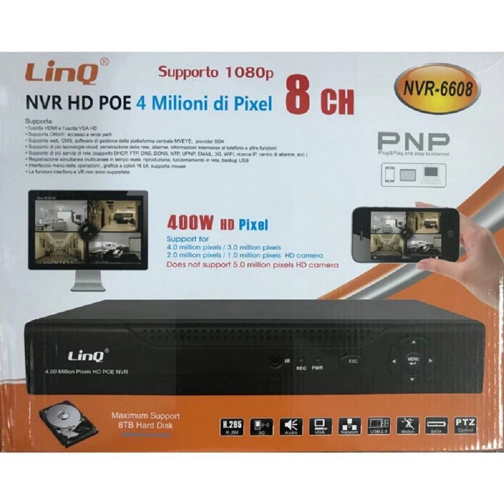 Trade Shop - Nvr Poe 8 Ch Canali Rec & Live Full Hd 1080p Wifi H.264 H.265 P2p 4mp Nvr-6608 -