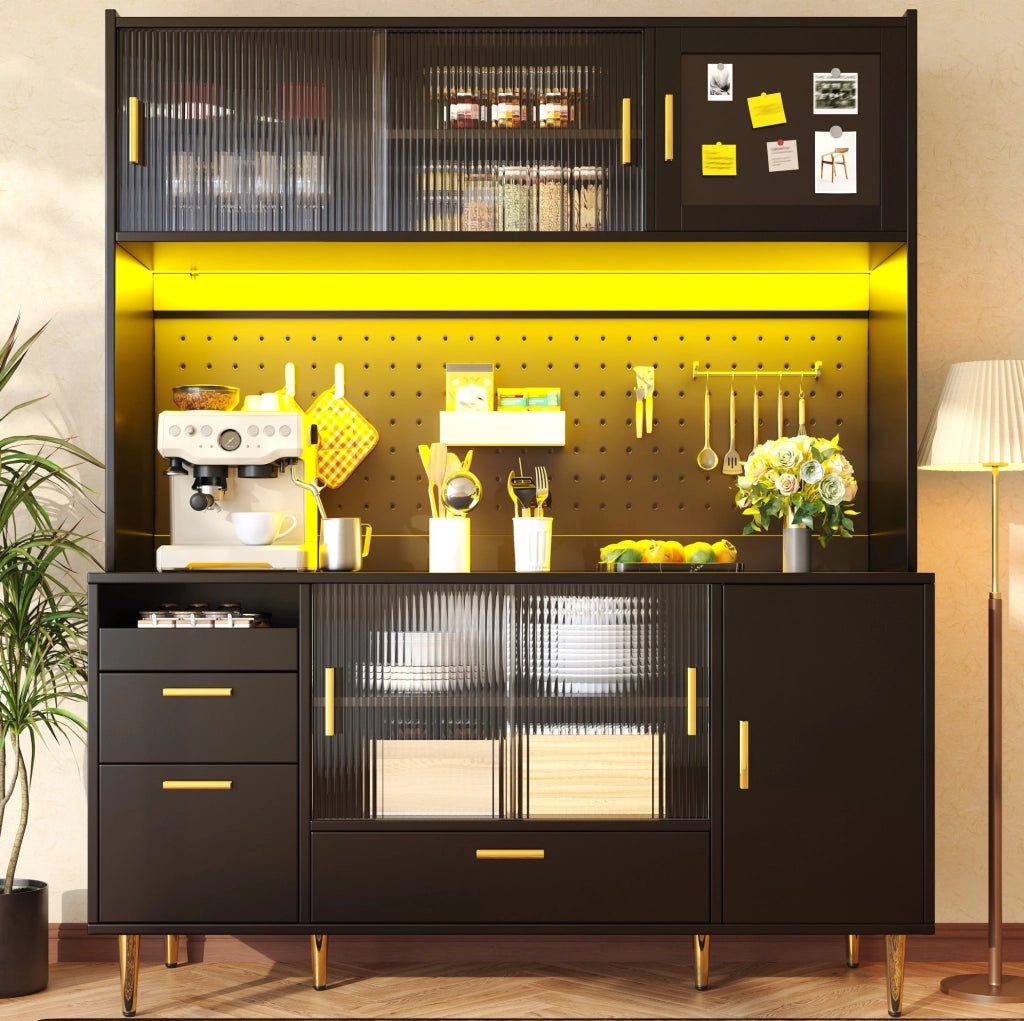 Mobile buffet nero 140x40x180 cm con LED e ante scorrevoli