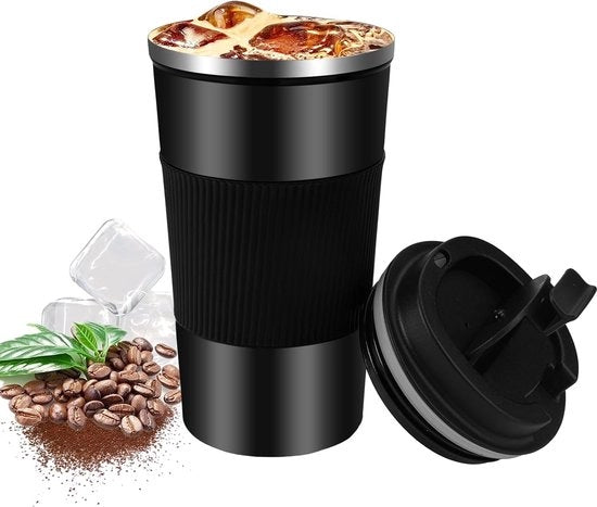 Thermos 510 ml, beaker di caffè, acciaio inossidabile, beaker termico, impermeabile, beaker termico, auto, beaker di caffè con coperchio impermeabile per acqua calda e fredda, caffè, tè (nero)