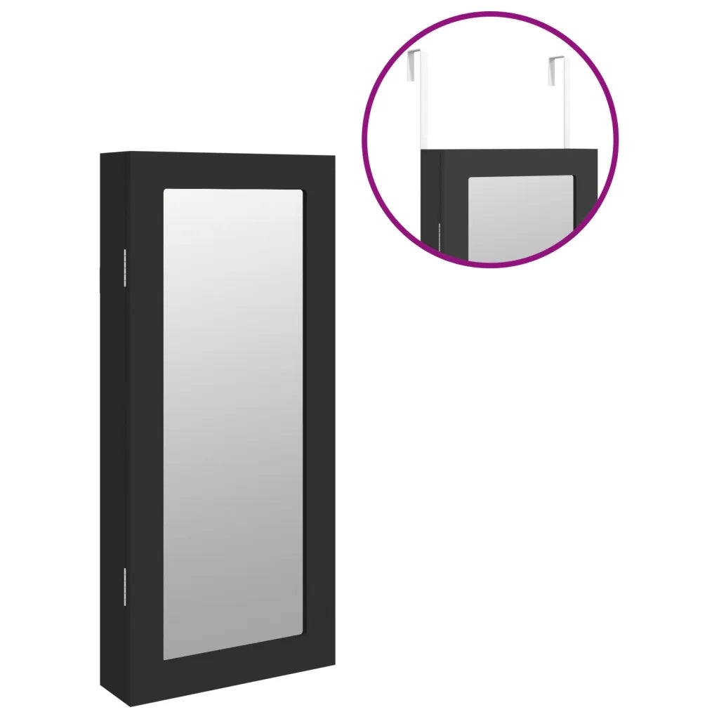 Armadio Portagioie con Specchio a Muro Nero 30x8,5x67 cm 353209