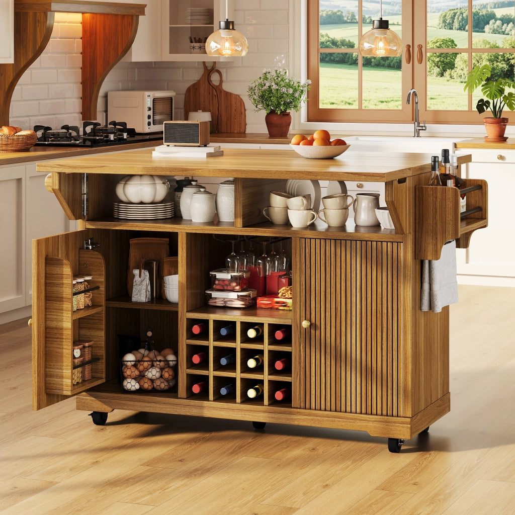 Carrello da cucina con vani aperti; ripiani regolabili e sponde abbattibili; per cucina e sala da pranzo; 142.5 × 80 × 95 cm