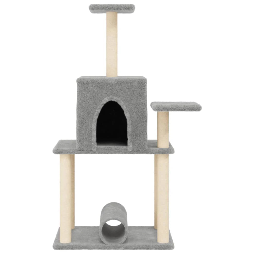 Tiragraffi per gatti torre per arrampicata giocattolo piattaforma per arrampicata con tiragraffi in sisal leggero 122 cm grigio 02_0022556