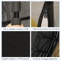 Trampolino Elastico per Bambini Ø1.6x1.9 m con Rete di Sicurezza e Pali Imbottiti, Età 3-10 Anni, Nero