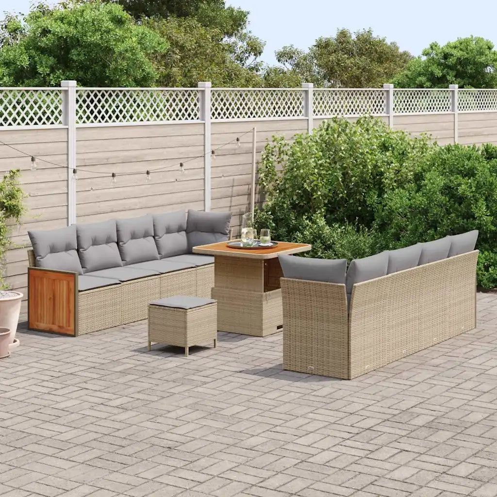 Set Divano da Giardino 12 pcs Beige e Grigio Chiaro polyrattan