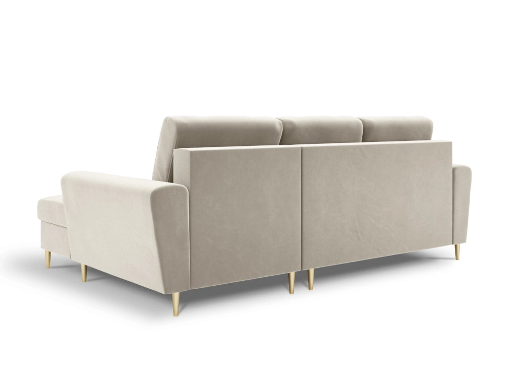 Cosmopolitan Design - Divano convertibile angolare destro con contenitore "Kyoto" 4 posti in velluto beige chiaro 