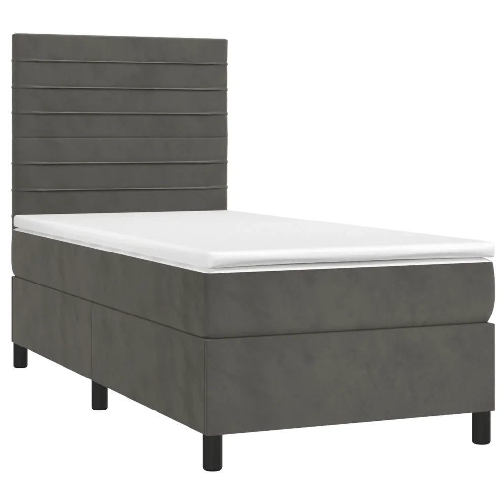 Letto a Molle con Materasso e LED Grigio Scuro 90x190cm Velluto 3136156