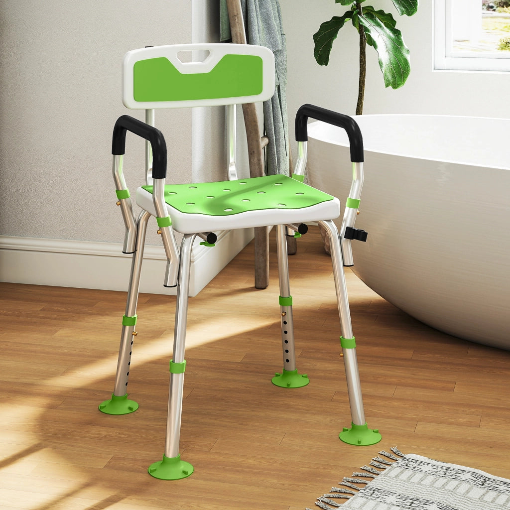Sgabello da doccia regolabile ¨C zephmum ¨C bianco e verde 56.5x53.5x87 cm