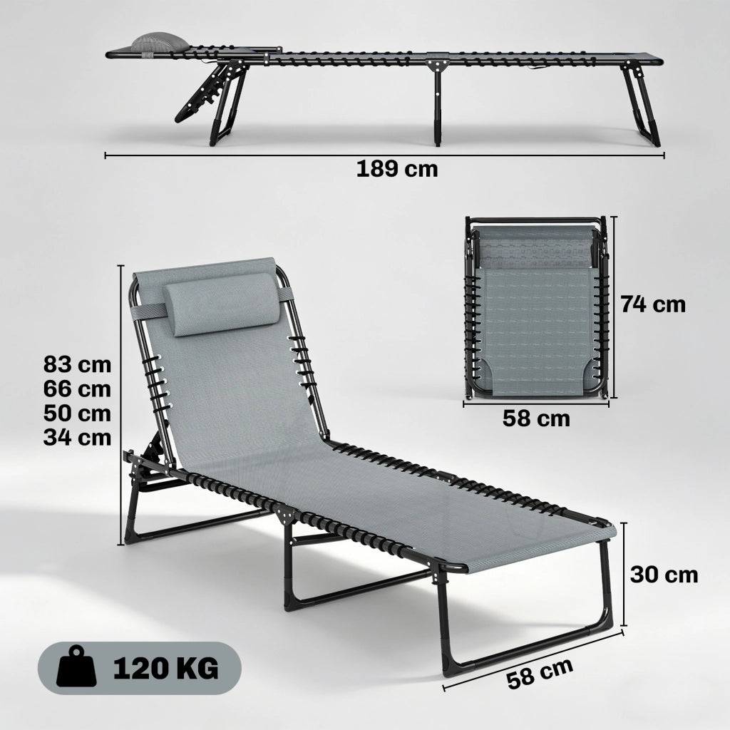 Lettino pieghevole per esterni ¨C zephmum ¨C 189x58x30 cm, grigio chiaro, metallo